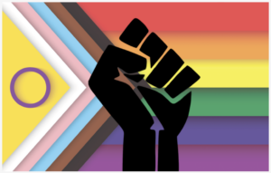 flag and symbol representing lgbt and ant-racism